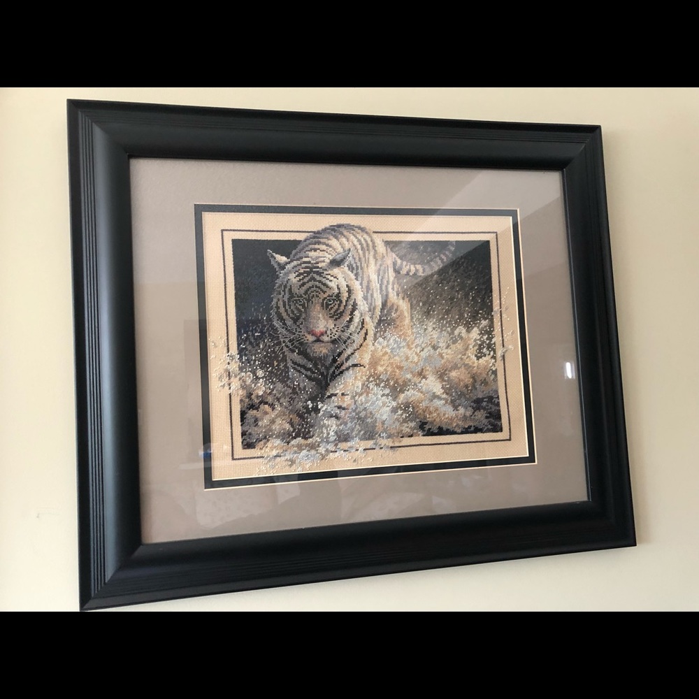Hand stitched framed tiger